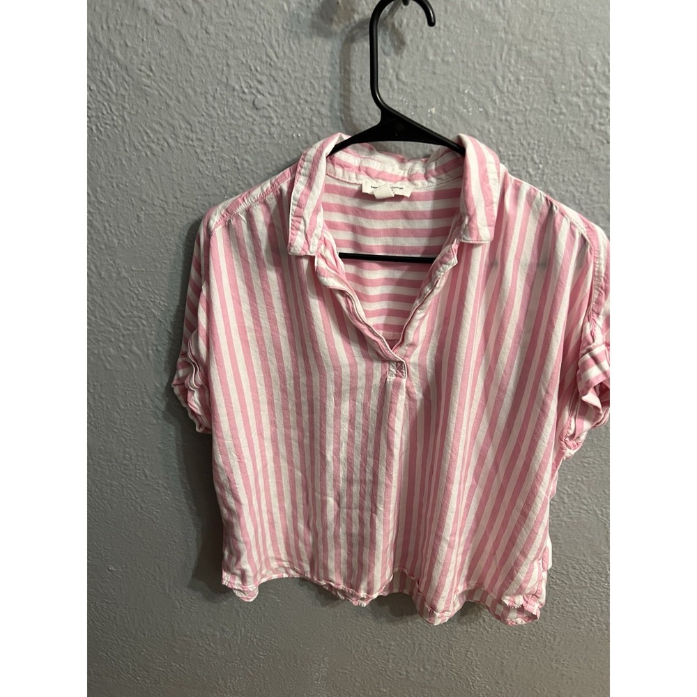 Beach Lunch Women White Pink Striped Sleeveless Shirt Cropped
